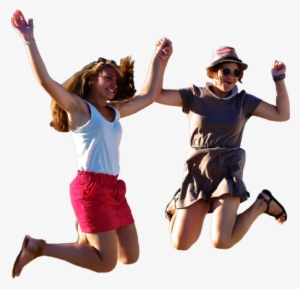 Women Jumping And Holding Hands - Jumping