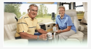 Happy Old Couple In A Mobile Home - Recreational Vehicle