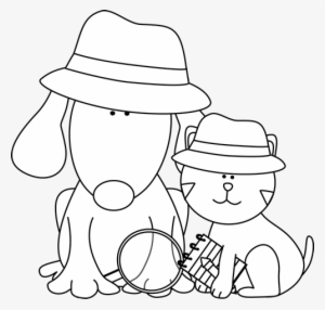 Dog And Cat Clip Art Image - Black And White Detective Clipart