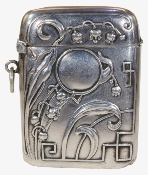 Art Nouveau German Silver Pendant Match Safe Lily Of - Silver