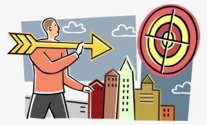 Vector Illustration Of Businessman Aims Arrow At Target - Illustration