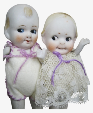 Adorable Pair Of Antique Bisque Googly Eye Kewpie Dolls - Doll