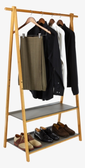 Bamboo & Gray Kori 2-shelf Garment Rack - Clothes Hanger Rack Png