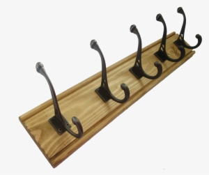 Solid Pine Oak Coat Rack With Antique Iron Cast Hooks - Clothes Hanger