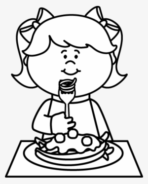 Black And White Kid Eating Spaghetti Coloring - Clip Art Black And White Eat