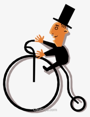 Man In A Top Hat Riding A Penny Farthing Royalty Free - Cartoon Old Fashioned
