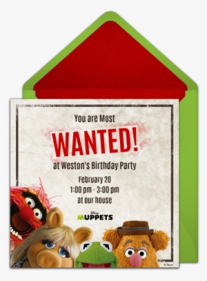 Muppets Most Wanted Online Invitation - Muppets Fozzy Bear Birthday Card