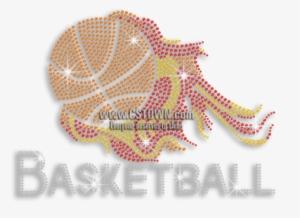 Shiny Basketball On Fire Iron-on Rhinestone Transfer - Graphic Design