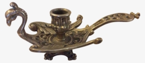 French Swan Chamberstick Candle-holder In Solid Brass - Azuregreen Brass Chamberstick Tapered Candle Holder