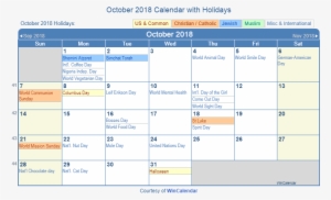 October 2018 Calendar For Usa Free Download - Holidays In January 2019