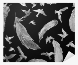 Watercolor Silhouettes Of Flying Birds And Feathers - Bird