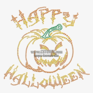 Happy Halloween Pumpkin Iron On Rhinestone Transfer - Emblem