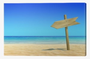 Empty Wooden Signpost On Idyllic Tropical Sand Beach - Sea