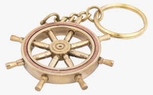 Ships Wheel Key Ring With Wooden Box - Batela Nautical Brass Ships Wheel Keyring