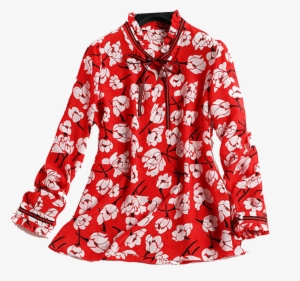 Long Sleeves Floral Coat Printing Blouse New Bow Europe - Chemisier Soie Femme Pas Cher