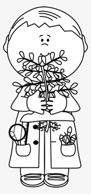 Black And White Boy Scientist With A Plant Clip Art - Science Clip Art Black And White