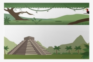 Set Of Rain Forest River And Aztec Pyramid Landscape - Paisaje Azteca
