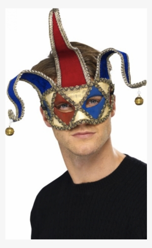 Venetian Musical Jester Mask - Venetian Musical Jester Eyemask Red & Blue Smiffys