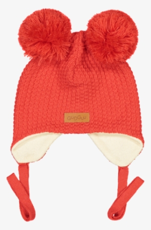 Beanie With Double Tuft And Ear Flaps, Bright Red - Gugguu Bright Red