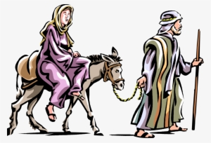 Vector Illustration Of Mary And Joseph With Donkey - Mary Joseph And Donkey
