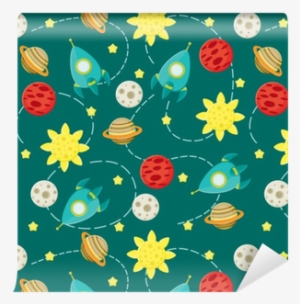 Seamless Space Pattern Wallpaper With Rockets, Stars - Wallpaper