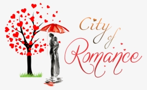City Of Romance - Umbrella Couple Art Image Poster Gloss Print Laminated