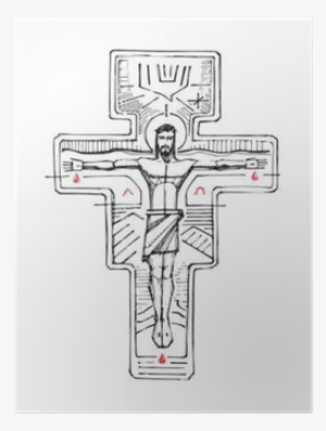 Jesus Christ At The Cross And Religious Symbols Poster - Religion