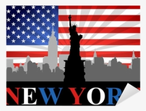 Liberty With New York City And Usa Flag As Background - New York City