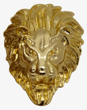 Lion's Head Brooch, Gold 3d - Gold