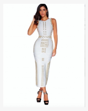 "goldness" Kim Kardashian Inspired Gold Panel White - Bandage Dress