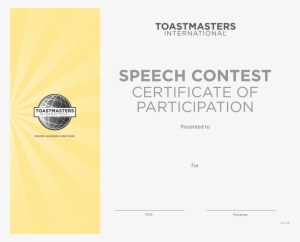 Speech Contest Certificate Template Free Participant - Toastmasters International