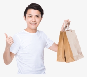 Man Carrying Shopping Bags And Giving Thumbs Up - California