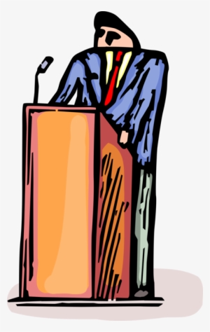Vector Illustration Of Businessman Public Speaker Speaking - Clip Art