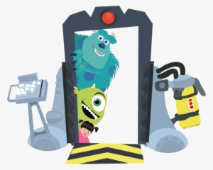 Illustration Of Sulley, Mike And Boo On The Boo's Door - Monsters, Inc.