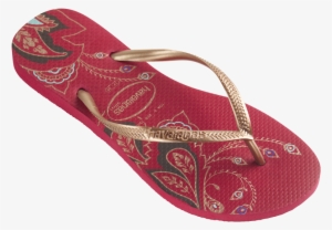 Red Soles With Peacock Print - Havaianas