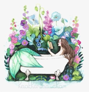 Bath Drawing Watercolor Free Library - Mermaid In Bathtub Art