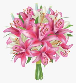 White And Pink Lilies Flowers Bouquet Png Clipart Image - Beautiful Flower Good Night