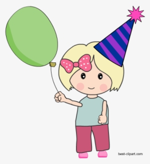 Cute Birthday Girl Holding A Balloon Clip Art Image - Clip Art