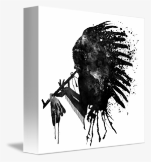 "indian With Headdress Black And White Silhouette" - Black And White Indian With Headdress
