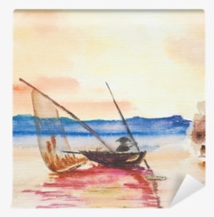 Sailor On The Boat, Watercolor Painting Wall Mural - Watercolor Painting