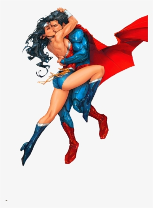 Drawn Superman Kiss - Superman And Wonder Woman Png