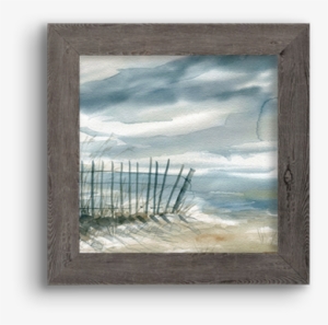 Coastal Watercolor ~ Fence - Framed Canvas Art - Subtle Mist I By Carol Robinson