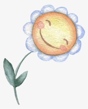 This Graphics Is Smiley Sun Flower Cartoon Transparent - Watercolor Painting