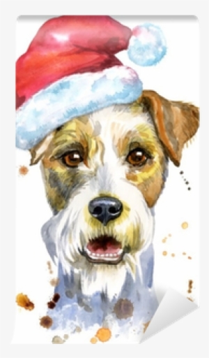 Watercolor Portrait Of Airedale Terrier Dog With Santa - Dog