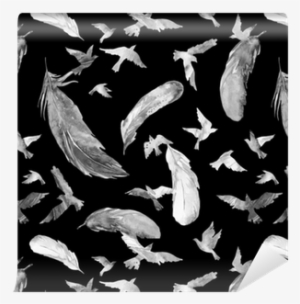 Watercolor Silhouettes Of Flying Birds And Feathers - Bird