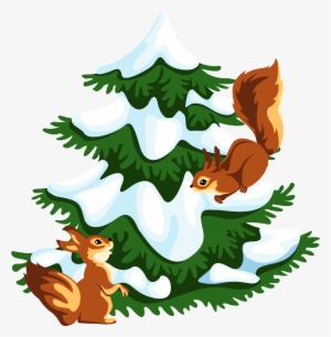 Transparent Snowy Tree With Squirrels Png Clipart - Схема Вышивки Крестом Кошелек
