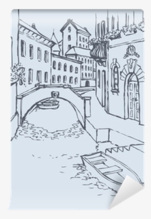 Canal Narrow Venetian Street With Bridge And Gon Wall - Italy Street Drawing