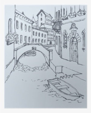 Canal Narrow Venetian Street With Bridge And Gon Poster - Canal Drawing