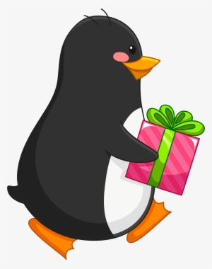Transparent Penguin With Gift Png - Penguin Clip Art Transparent