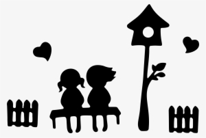 Big Image - Silhouette Of A Boy And Girl Sitting